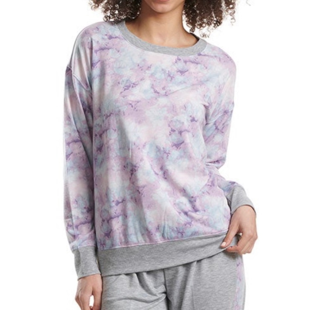 SPLENDID ANTHROPOLOGIE ANTHRO Purple Tie Dye Floral Pajama Crewneck Sweatshirt S